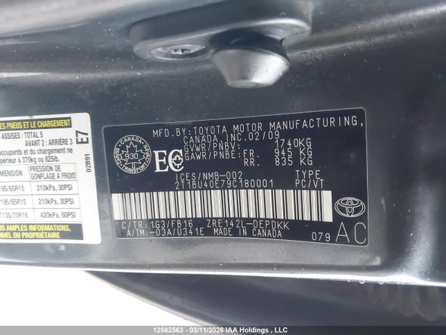 Aukcja sprzedaży 2009 Toyota Corolla, vin: 2T1BU40E79C180001, numer aukcji: 12562563