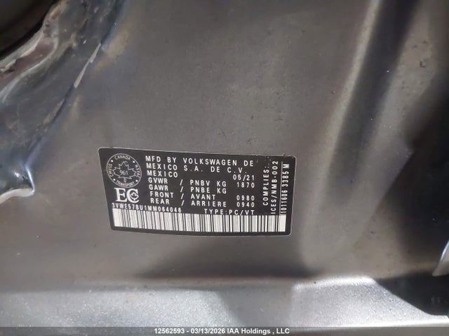12562593 :رقم المزاد ، 3VWE57BU1MM064046 vin ، 2021 Volkswagen Jetta Highline مزاد بيع
