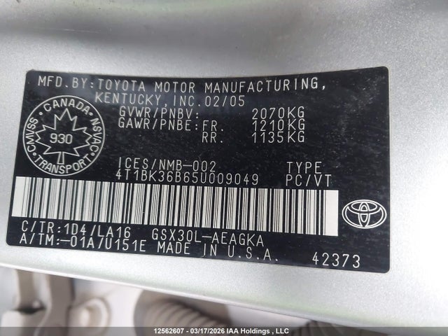 Продажа на аукционе авто 2005 Toyota Avalon Xl/xls/touring/limited, vin: 4T1BK36B65U009049, номер лота: 12562607