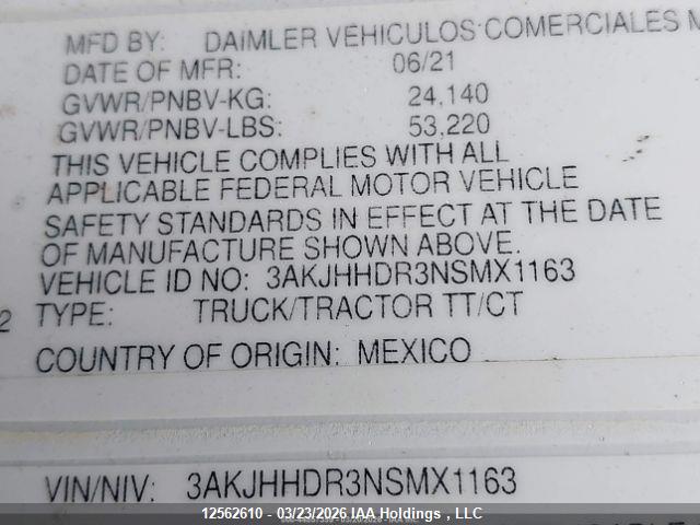 3AKJHHDR3NSMX1163 Freightliner New Cascadia 126