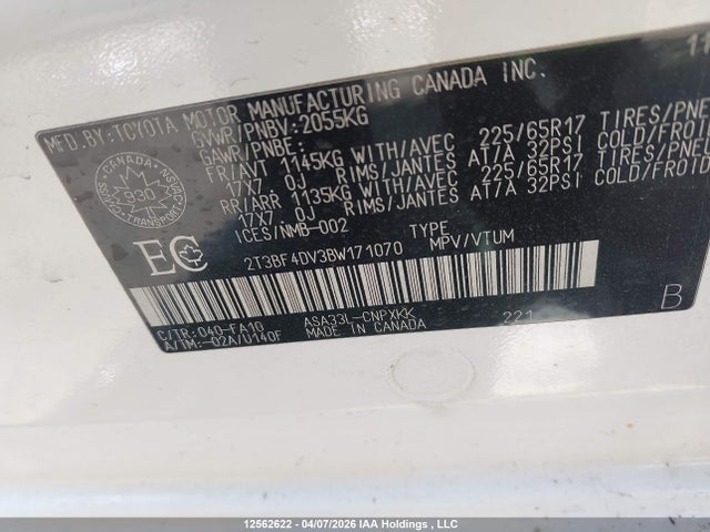 Aukcja sprzedaży 2011 Toyota Rav4, vin: 2T3BF4DV3BW171070, numer aukcji: 12562622