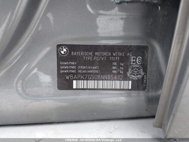 12562648 :رقم المزاد ، WBAPK7G50BNN85412 vin ، 2011 Bmw 328 Xi مزاد بيع