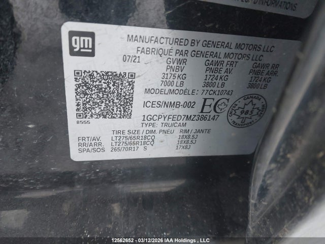 Продаж на аукціоні авто 2021 Chevrolet Silverado K1500 Lt Trail Boss, vin: 1GCPYFED7MZ386147, номер лоту: 12562652