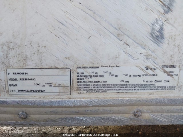 12562656 :رقم المزاد ، 5NHUREZ298A000834 vin ، 2008 Forest River  مزاد بيع