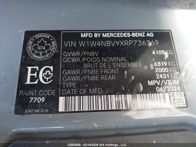 Aukcja sprzedaży 2024 Mercedes-benz Sprinter 2500, vin: W1W4NBVYXRP736269, numer aukcji: 12562659