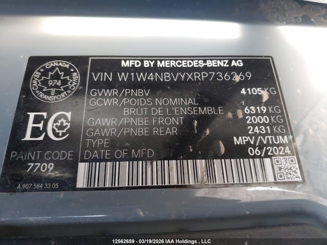 Aukcja sprzedaży 2024 Mercedes-benz Sprinter 2500, vin: W1W4NBVYXRP736269, numer aukcji: 12562659