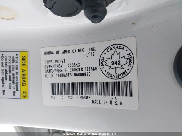 Продаж на аукціоні авто 2013 Acura Tl Tech, vin: 19UUA9F51DA800930, номер лоту: 12562671