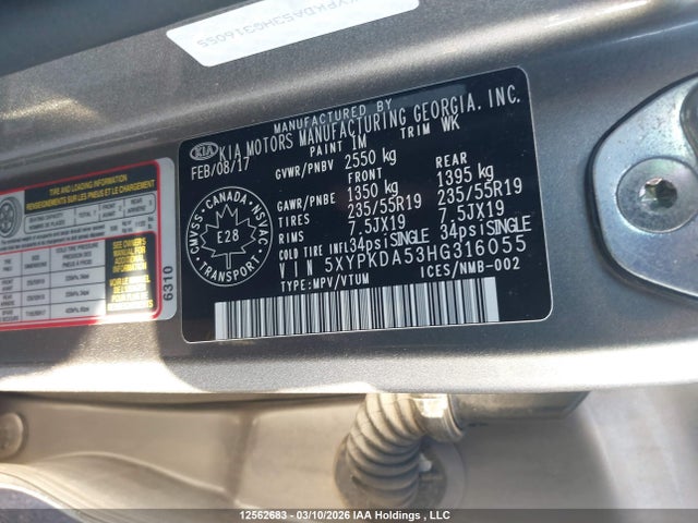 5XYPKDA53HG316055 KIA Sorento 3.3l Sx/3.3l Sx+