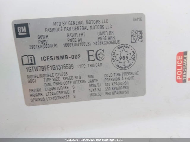 1GTW7BFF1G1316539 GMC Savana 2500 1wt