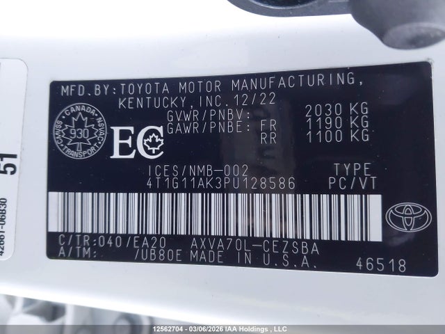 Aukcja sprzedaży 2023 Toyota Camry Se Night Shade/se, vin: 4T1G11AK3PU128586, numer aukcji: 12562704