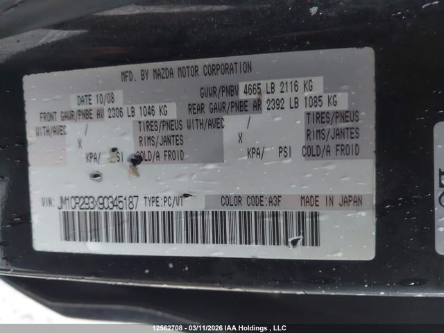 2009 Mazda 5 მანქანა იყიდება აუქციონზე, vin: JM1CR293X90345187, აუქციონის ნომერი: 12562708