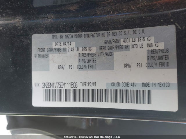 Aukcja sprzedaży 2014 Mazda Mazda3 Gs-sky, vin: 3MZBM1V75EM111508, numer aukcji: 12562716