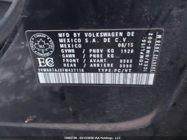 3VWB07AJXFM427116 Volkswagen Jetta 1.8 Tsi Comfortline/1.8 Tsi Trendline+
