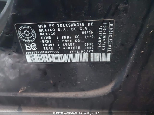 3VWB07AJXFM427116 Volkswagen Jetta 1.8 Tsi Comfortline/1.8 Tsi Trendline+