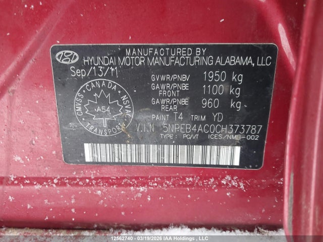 Продажа на аукционе авто 2012 Hyundai Sonata Gls, vin: 5NPEB4AC0CH373787, номер лота: 12562740
