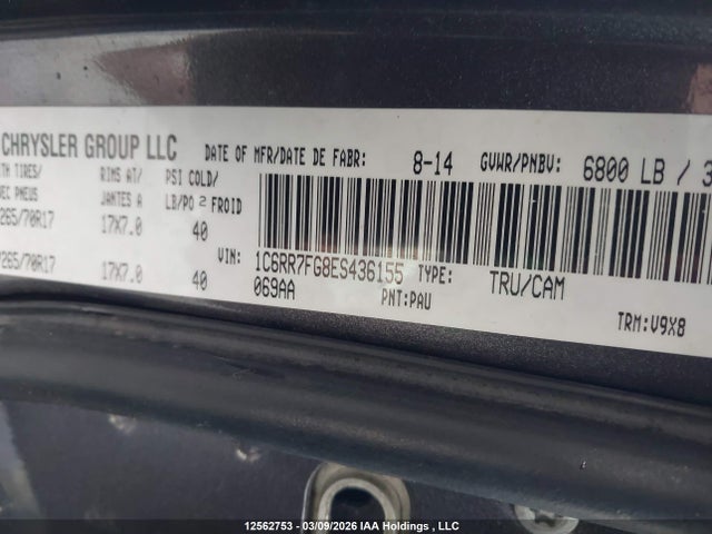 Продажа на аукционе авто 2014 Ram 1500 St, vin: 1C6RR7FG8ES436155, номер лота: 12562753