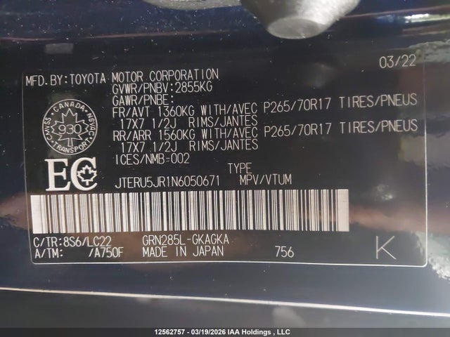 JTERU5JR1N6050671 Toyota 4runner