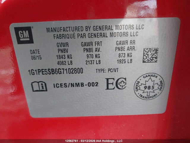 1G1PE5SB6G7102800 Chevrolet Cruze Limited Lt