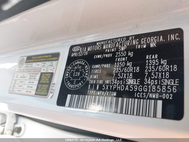 KIA SORENTO EX 2016 5XYPHDA59GG185856 Image 9