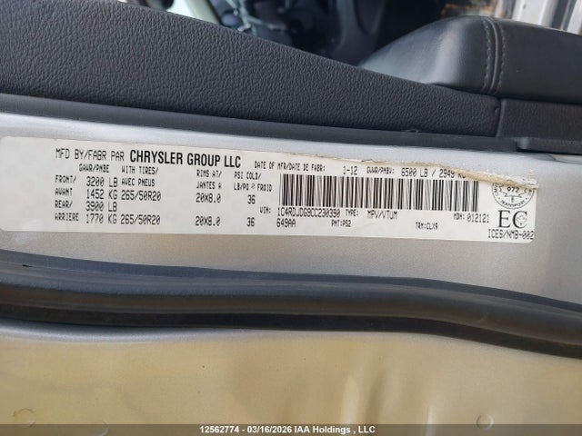 Aukcja sprzedaży 2012 Dodge Durango, vin: 1C4RDJDG9CC230390, numer aukcji: 12562774