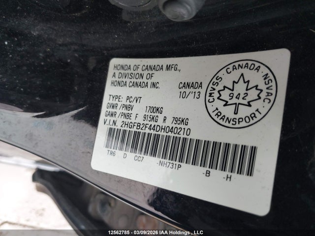 Aukcja sprzedaży 2013 Honda Civic Lx, vin: 2HGFB2F44DH040210, numer aukcji: 12562785