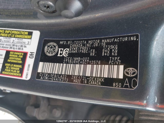 2T1BURHE4GC712576 Toyota Corolla