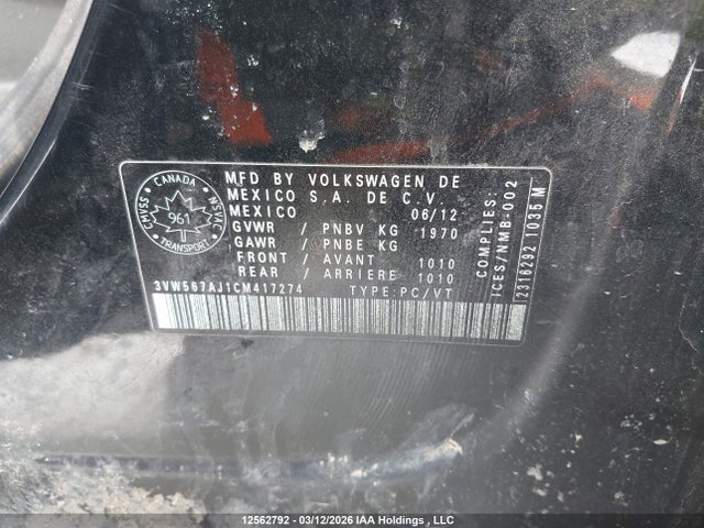 Продаж на аукціоні авто 2012 Volkswagen Jetta Gli, vin: 3VW567AJ1CM417274, номер лоту: 12562792