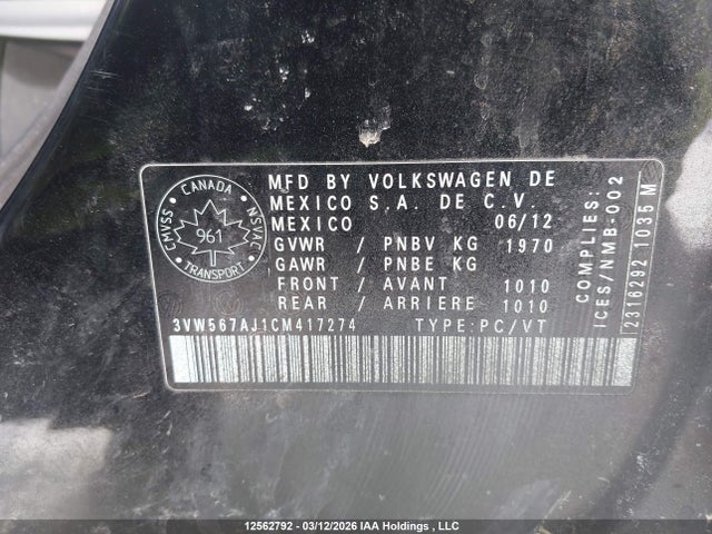 Продаж на аукціоні авто 2012 Volkswagen Jetta Gli, vin: 3VW567AJ1CM417274, номер лоту: 12562792