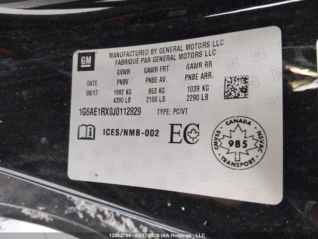 Aukcja sprzedaży 2018 Cadillac Ats Turbo Base, vin: 1G6AE1RX0J0112829, numer aukcji: 12562794