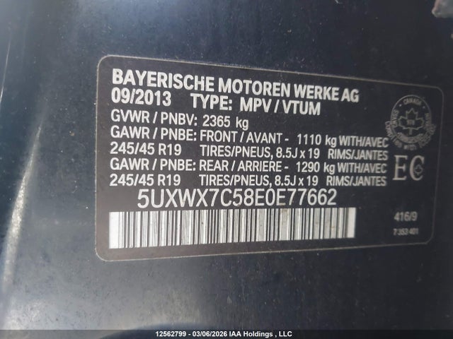 Aukcja sprzedaży 2014 Bmw X3 Xdrive35i, vin: 5UXWX7C58E0E77662, numer aukcji: 12562799