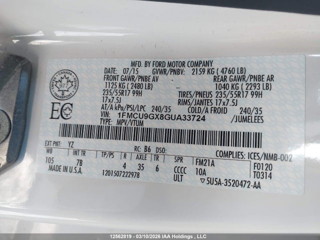 1FMCU9GX8GUA33724 Ford ESCAPE SE