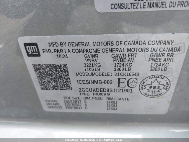 2025 Chevrolet Silverado K1500 Lt მანქანა იყიდება აუქციონზე, vin: 2GCUKDED8S1121901, აუქციონის ნომერი: 12562822
