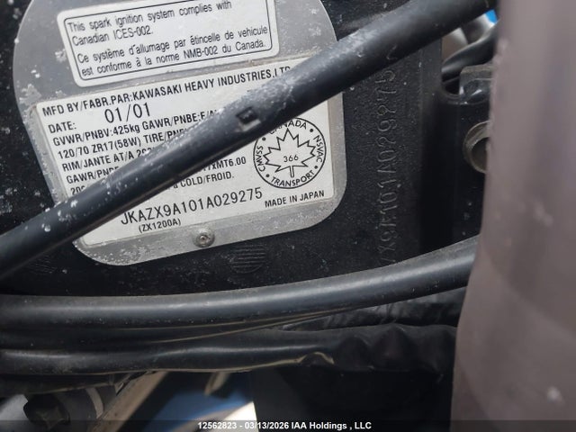 2001 Kawasaki Zx1200 A1 მანქანა იყიდება აუქციონზე, vin: JKAZX9A101A029275, აუქციონის ნომერი: 12562823