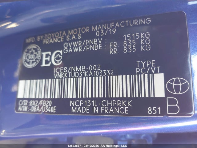 VNKKTUD31KA103332 Toyota YARIS LE
