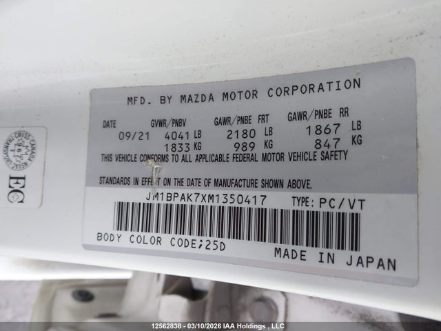 JM1BPAK7XM1350417 Mazda 3 SELECT
