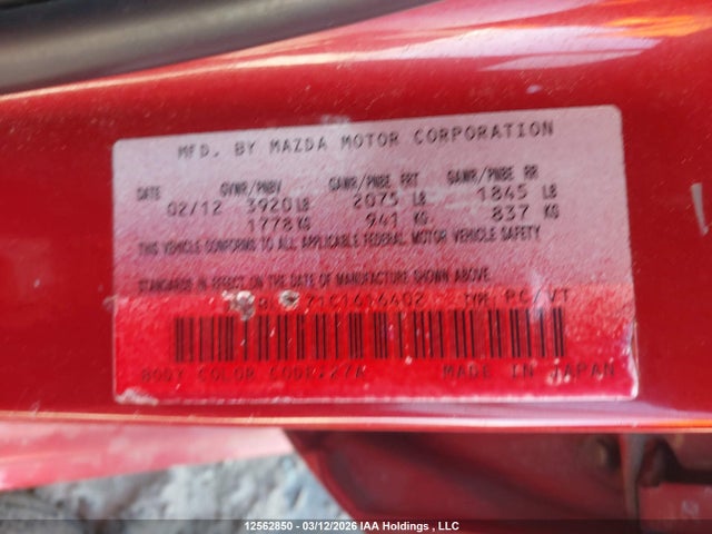 Aukcja sprzedaży 2012 Mazda Mazda3 Gs-sky, vin: JM1BL1L71C1616402, numer aukcji: 12562850