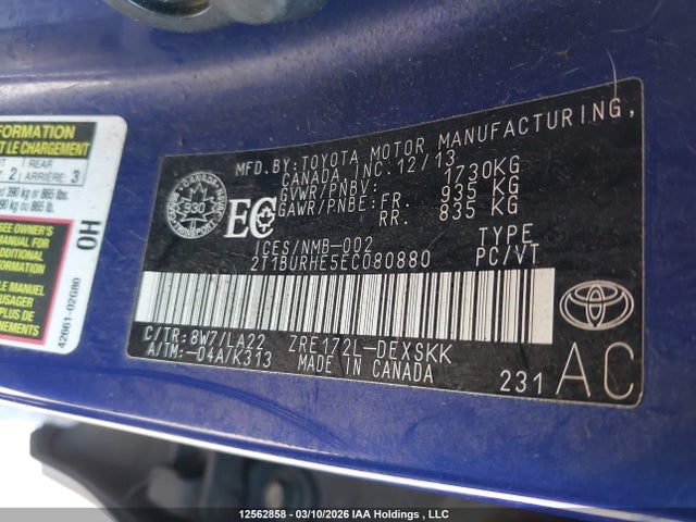 Продажа на аукционе авто 2014 Toyota Corolla S, vin: 2T1BURHE5EC080880, номер лота: 12562858