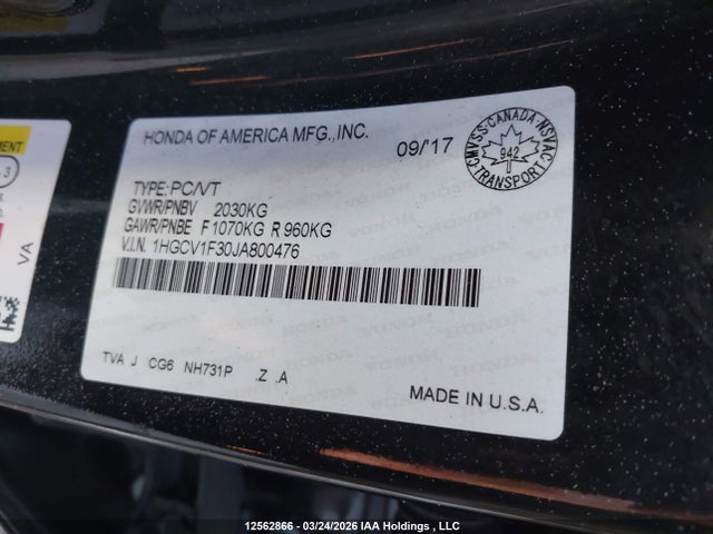 1HGCV1F30JA800476 Honda Accord Sport