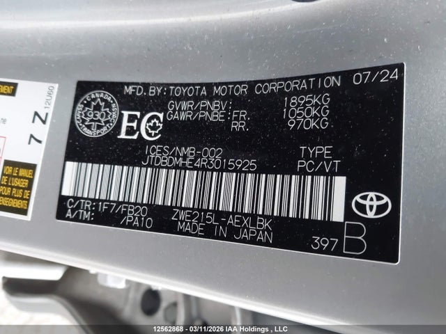 JTDBDMHE4R3015925 Toyota Corolla Le/se/night Shade