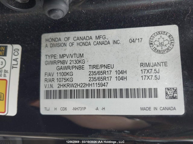 2HKRW2H22HH115947 Honda CR-V