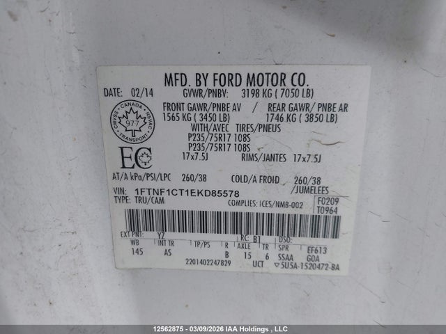 Aukcja sprzedaży 2014 Ford F150, vin: 1FTNF1CT1EKD85578, numer aukcji: 12562875