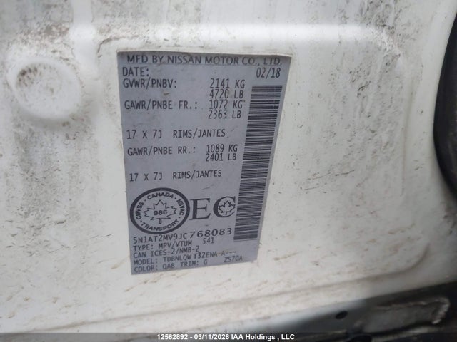 5N1AT2MV9JC768083 Nissan Rogue Midnight Edition/s/sl/sl W/propilot Assist/sv