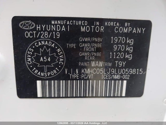 Продаж на аукціоні авто 2020 Hyundai Ioniq, vin: KMHC05LJ9LU059815, номер лоту: 12562895