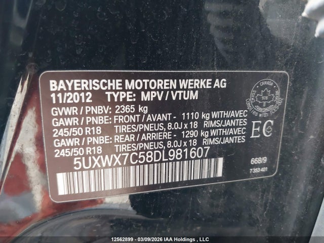 Aukcja sprzedaży 2013 Bmw X3 Xdrive35i, vin: 5UXWX7C58DL981607, numer aukcji: 12562899