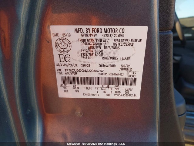 Продажа на аукционе авто 2010 Ford Escape, vin: 1FMCU0DG4AKC86767, номер лота: 12562900