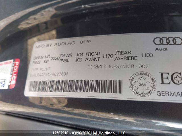 Aukcja sprzedaży 2019 Audi S5 Prestige, vin: WAUR4AF54KA027636, numer aukcji: 12562910