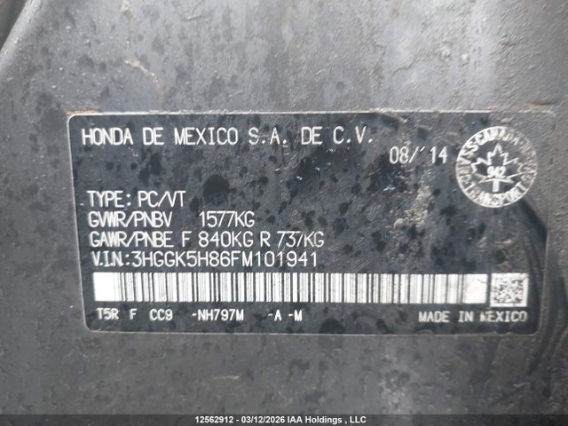 3HGGK5H86FM101941 Honda Fit Ex/ex-l Navi