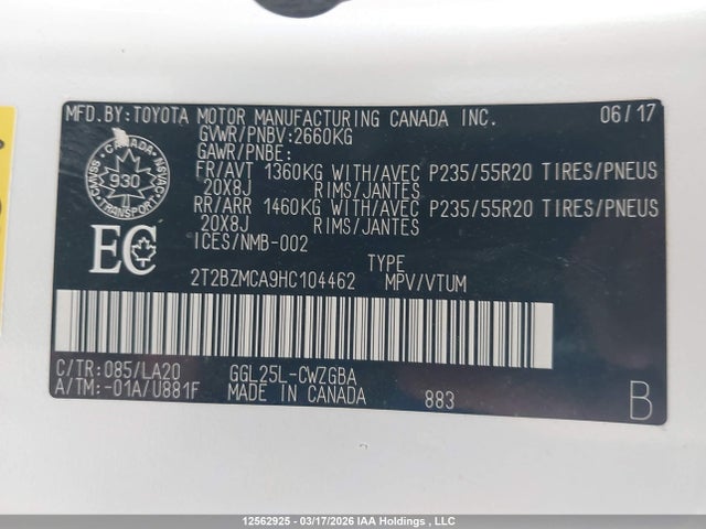 12562925 :رقم المزاد ، 2T2BZMCA9HC104462 vin ، 2017 Lexus Rx 350/base/f Sport مزاد بيع