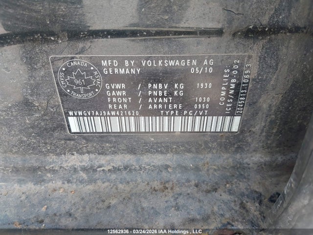 Продажа на аукционе авто 2010 Volkswagen Gti, vin: WVWGV7AJ9AW421620, номер лота: 12562936