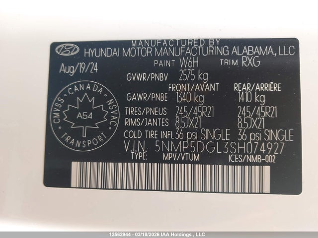 Продажа на аукционе авто 2025 Hyundai Santa Fe, vin: 5NMP5DGL3SH074927, номер лота: 12562944